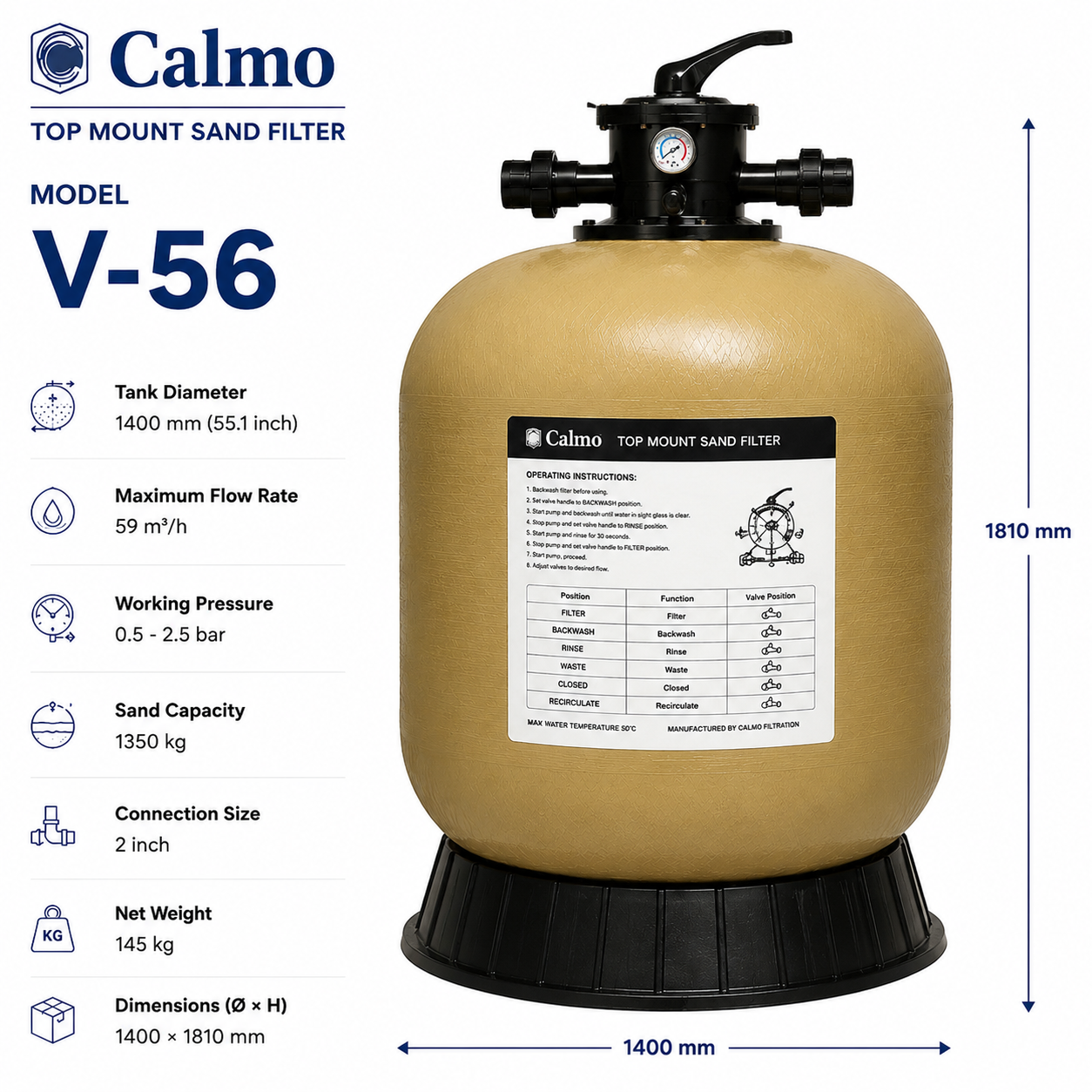 فیلتر شنی استخر کالمو مدل V-56
